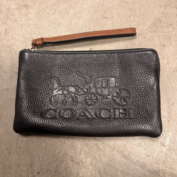 Coach Jackets & Blazers - Coach Corner Zip Wristlet Wallet Embossed Logo Black Leather Carriage Large